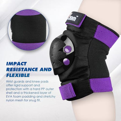 JBM Adult & Kid Knee Pads Elbow Pads and Wrist Guards for Roller Inline Skating Scootering Skateboarding - color: Purple, size: Large (12+ years)