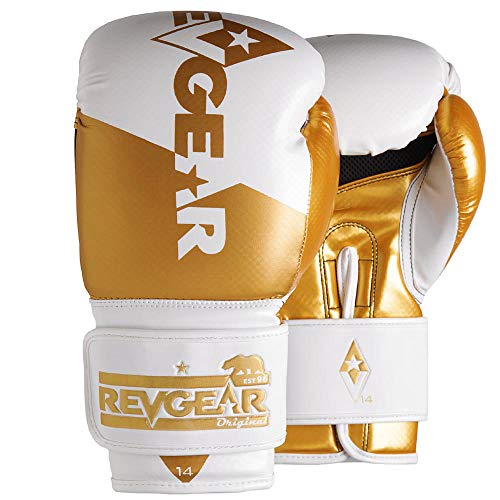 Revgear Pinnacle Boxing Glove | Entry Level | Comfortable & Stylish - color: White/Gold, size: 12OZ