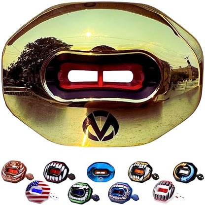 Oral Mart Flag Football Mouth Guard with 3D LipFit Design for Kids - Youth Football Mouthguard (No Boil) Cool Instant Fit Lip Guard Mouthpiece for Braces (Detachable Helmet Strap Included) - color: Gold Chrome