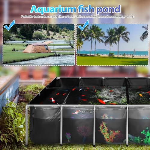 Hemobllo Above Ground Pool with Clear Viewing Panel and Drain Valve, 750 Gal Canvas Fish Pond for Outside Rectangular Goldfish Tank with Stainless Steel Frame for Backyard Breeding Koi Outdoor - Black