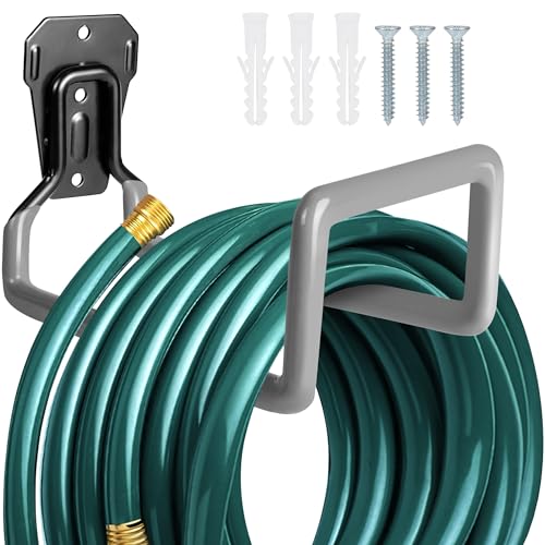 Garden Hose Holder - Metal Garden Hose Reel Wall Mounted Water Hose Holders for Outside, Heavy Duty Hose Hanger for Water Hose Storage - color: Gray