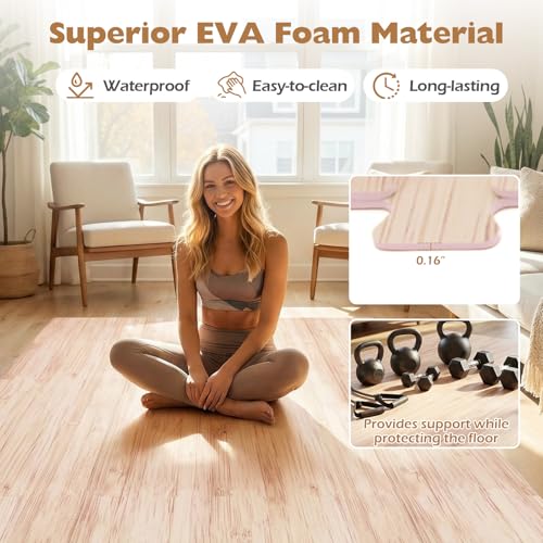 DORTALA 24PCS Interlocking Floor Tiles, Wood Grain Puzzle Printed Foam Tiles, 20'' x 20'' EVA Exercise Gym Mats, Soft Protective Flooring Mats for Home Gym, Living Room, Bedroom & Office - size: 63 sq. ft. (24 pcs)