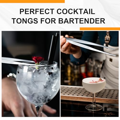 Yaomiao 8 Packs 8 Inch Bar Tweezers Silver Cocktail Tongs Long Garnish Tweezers Stainless Steel Bartender Kitchen Cooking Tongs for Cocktail Food Fruit Korean BBQ Bartender Chef, Multi-use