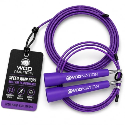 WOD Nation Adjustable Speed Jump Rope For Men, Women & Children - Blazing Fast Fitness Skipping Rope Perfect for Boxing, MMA, Endurance - color: Purple