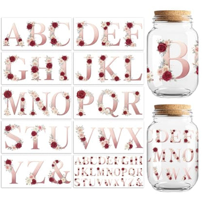 UV DTF Cup Wraps Transfer Stickers Flowers with 26 Alphabet Letters Pattern, 10 Sheets Waterproof Custom Vinyl Transfer Sticker 16oz Coffee Glass Cup Tumbler Bottle Mug Decals for Men Women - style: Flowers with 26 Alphabet Letters
