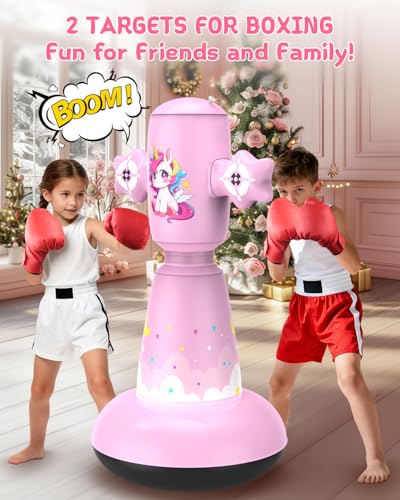 67 Inch Inflatable Punching Bag for Kids 3-12, Standing Boxing Set for Karate & Taekwondo Training, Stable Boxing Bag Active Toy for Boys & Girls - color: Pink