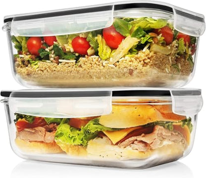 Razab 4 PC 1860ml / 63 Oz / 8 Cups Large Glass Food Storage Containers with Lids - Glass Meal Prep Containers for Roasting & Storing Leftover, Lunch Container with Lids, Microwave & Oven Safe - color: Black