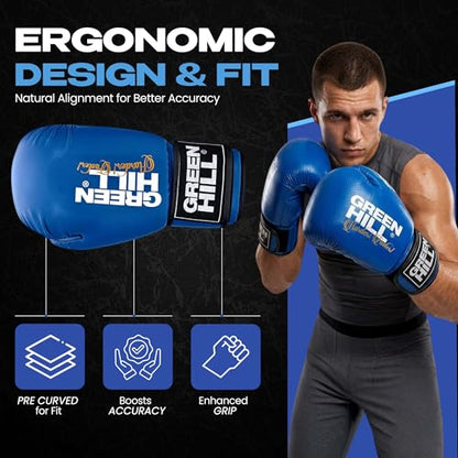 Green Hill Leather Boxing Gloves for Men & Women, Training Gloves - color: Blue, size: 12 OZ