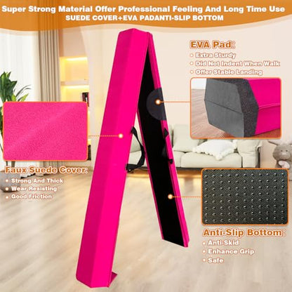 Marfula 6 FT / 8 FT / 9 FT Folding Gymnastics Beam Foam Balance Floor Beam - color: Pink, size: 10 Ft