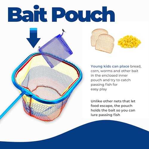 Kids Fishing Net - Extendable Telescopic Landing Net for Boy Girl Children Catching Small Fish Crab Shrimp Minnow Dragonfly Beach Pier Lake River Ocean