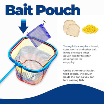 Kids Fishing Net - Extendable Telescopic Landing Net for Boy Girl Children Catching Small Fish Crab Shrimp Minnow Dragonfly Beach Pier Lake River Ocean