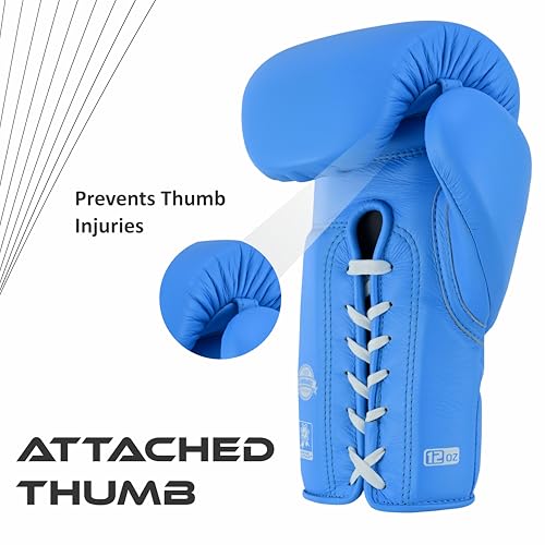 Aura 100 Full Grain Leather Lace Up Boxing Gloves for Men & Women – Professional Training, Sparring, Competition, Muay Thai, Kickboxing & Heavy Bag Gloves - color: Cyan, size: 10 OZ