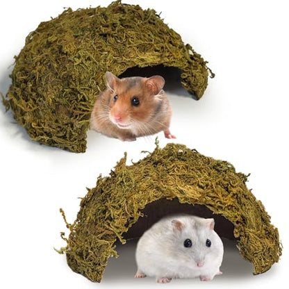 2Pcs Hamster Hideout, Hamster House, Natural Mossy Coconut Hut, Pet Hiding House, Small Animal Cage Accessories for Mouse Mice Rat Guinea Pigs Reptiles - size: 2 PCS