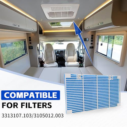 RV A/C Air Conditioner Cover Grille Compatible with Dometic 3104928.019 with Interior Air Filter Pad Assembly (2 Pcs RV A/C Ducted Grilles and 4 Pcs Filters)