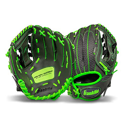 Franklin Sports Youth Teeball Gloves - Shok Sorb Kids Baseball + Teeball Mitt - Boys + Girls Fielder Gloves - 10.5" Inch - color: Graphite/Lime