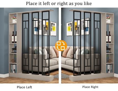 Wall Room Divider, Modern Freestanding Wood Room Divider Screen with Shelf & Cabinet Storage for Living Room,Office, Bedroom (Khaki+Black, 47" L x 9.5" W x 79.5" H)