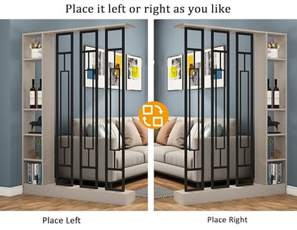 Wall Room Divider, Modern Freestanding Wood Room Divider Screen with Shelf & Cabinet Storage for Living Room,Office, Bedroom (Khaki+Black, 47" L x 9.5" W x 79.5" H)
