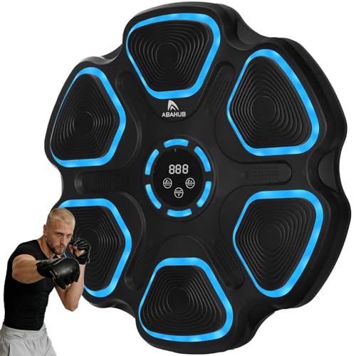Abahub Music Boxing Machine for Adults & Kids - 11 Modes & Bluetooth Boxing Punch Machine, Home Fitness Equipment with Gloves, Wall Mounted Interactive Boxing Target, Nice Gift Choice - color: Blue Light, style: Circular