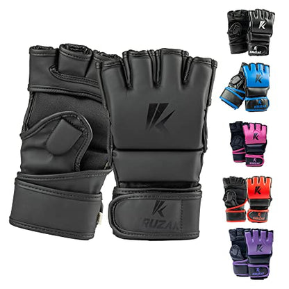 Kruzak MMA Gloves, Half-Finger Boxing Mitts with Hand Wraps - color: Matte Black, size: Small-Medium