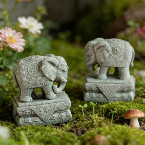 livelyfish Small Elephant Figurines A Pair Aquarium Decor Elephant Statues Bonsai Ornaments for 10 Gallon or Smaller Fish Tanks FengShui Decor (S)
