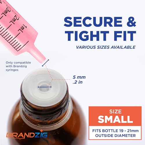 Medicine Bottle Syringe Adapter For Oral Dispensers (Size Small, 50 Pack) | Press In Bottle Adapter for Liquid Medication | Only Fits Brandzig 1ml, 3ml, 5ml & 10ml Syringes