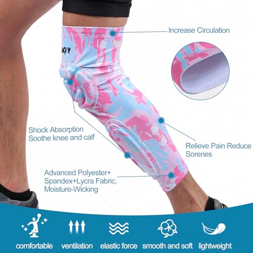 Knee Calf Padded Leg Compression Sleeve Thigh Shin Brace Protective Gear for Football Basketball Volleyball Soccer Baseball Tennis Youth Girls Adult Pink 2XL (1 Pair) - color: Pink, size: XX-Large