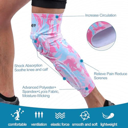 Knee Calf Padded Leg Compression Sleeve Thigh Shin Brace Protective Gear for Football Basketball Volleyball Soccer Baseball Tennis Youth Girls Adult Pink 2XL (1 Pair) - color: Pink, size: XX-Large