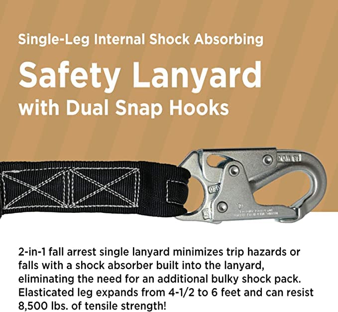 AFP Demon Comfortable Fall Protection Harness Kit – OSHA/ANSI PPE Full Body Safety Harness for Construction Work - size: Large-Extra Large, style: Harness + Single Leg Snap Hook