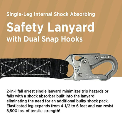 AFP Demon Comfortable Fall Protection Harness Kit – OSHA/ANSI PPE Full Body Safety Harness for Construction Work - size: Large-Extra Large, style: Harness + Single Leg Snap Hook