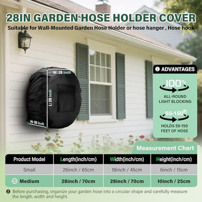 Wall-Mounted Hose Holder Cover , Extends Hose & Hose Hook Lifespan,Weatherproof Protection Against Rain, Sun & Snow(Black Cover Only) - color: Black - Wall-Mounted Hose Holder Cover, size: 0-150FT