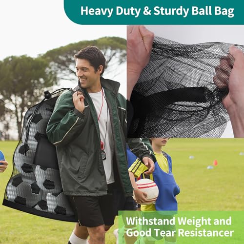 Hoiny Extra Large Soccer Ball Bag, 40"x30" Drawstring Heavy Duty Mesh Net