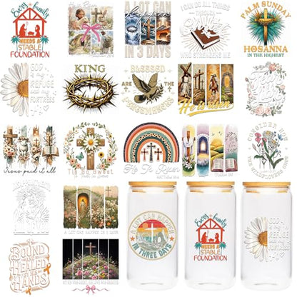 UV DTF Transfers Sticker - 20 Sheet Inspirational Bible UV DTF Cup Wrap, Christian Scripture Stickers for Glass, Religious Faith Decals, DIY Crafts for Prayer Groups Believers - color: Multi616