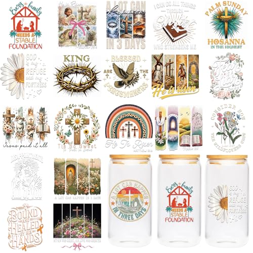 UV DTF Transfers Sticker - 20 Sheet Inspirational Bible UV DTF Cup Wrap, Christian Scripture Stickers for Glass, Religious Faith Decals, DIY Crafts for Prayer Groups Believers - color: Multi616