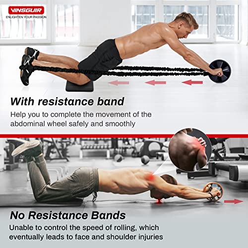 Vinsguir Ab Roller Wheel Kit- Ab workout equipment with Resistance Bands & Knee Mat，Exercise Roller for Core Strength Training & Home Gym Fitness, Abdominal Carver Machine for Men & Women