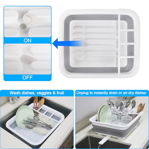 Collapsible Dish Drying Rack with Drain Plug Tube, Portable Dish Drainers for Kitchen Counter, Folding Dish Rack Over Sink Drying Dinnerware,Kitchen Sink Organizer Travel Trailer RV Camping Essentials