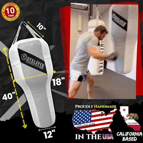 Angle Uppercut Heavy Punching Bag for Boxing & MMA - Customizable Colors, Optional D-Ring, Unfilled/Soft Filled Choices - Made in USA - color: Gray/White, style: Filled Without Bottom D-Ring