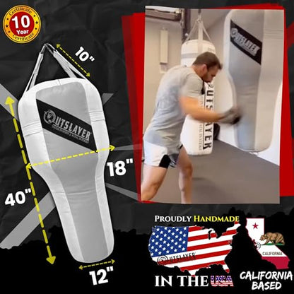 Angle Uppercut Heavy Punching Bag for Boxing & MMA - Customizable Colors, Optional D-Ring, Unfilled/Soft Filled Choices - Made in USA - color: Gray/White, style: Filled Without Bottom D-Ring