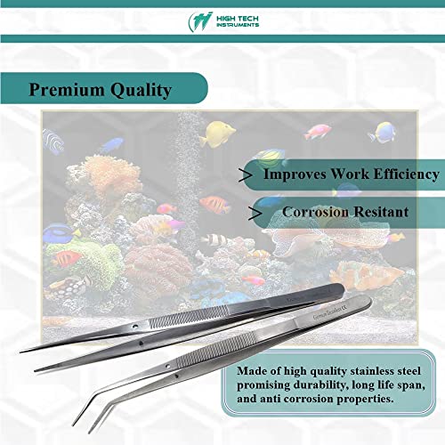 Reptile Feeding Tongs Straight Aquarium Tweezers Anti-Rust Thickened Stainless Steel Forceps, for Terrarium, Fish Tank, Snakes/Lizards/Gecko, Planting By HTI (6" - Set of 2)