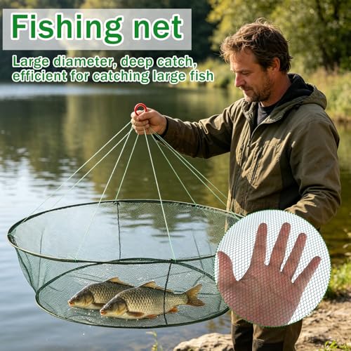 2PCS Fishing Bait Trap and 2 PCS Foldable Fishing Net Lobster Shrimp Collapsible Cast Net Nylon Minnow Trap with Rope Drop Net for Pier Fishing Portable Folded Fishing Accessories