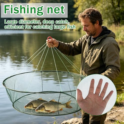 2PCS Fishing Bait Trap and 2 PCS Foldable Fishing Net Lobster Shrimp Collapsible Cast Net Nylon Minnow Trap with Rope Drop Net for Pier Fishing Portable Folded Fishing Accessories