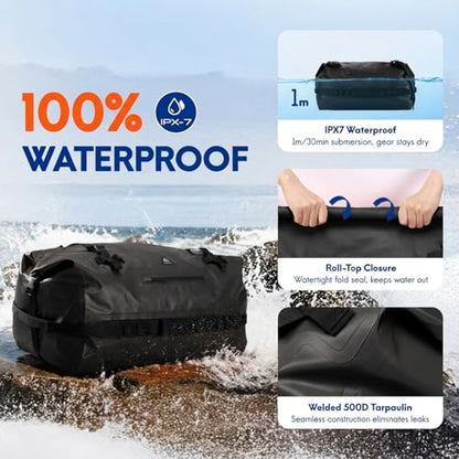 Haimont IPX7 Waterproof Roll-Top Dry Duffel Backpack Bag - color: Black, size: 60L
