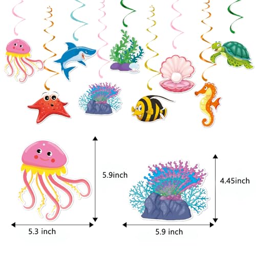 Ocean Party Hanging Swirls Under The Sea Party Decorations Under The Sea Ocean Themed Tropical Fish Streamers Decorations for Birthday Baby Shower Party Supplies(9Pcs Fully Assembled)