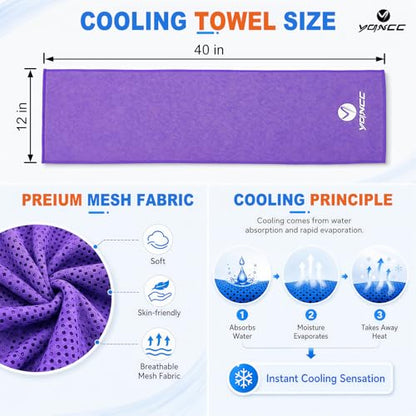 YQXCC 4 Pack Cooling Towels, 40"x12", Ice Cool Towels for Neck & Face | Soft Breathable Microfiber, Instant Cooling Neck Wraps for Yoga, Golf, Gym, Running, Hiking, Camping & Hot Weather Activities - color: 2 Purple, 2 Dark Gray