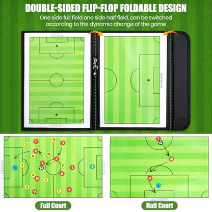 Foldable Magnetic Soccer Coaching Board, Soccer Tactics Strategy Board | Portable Soccer Board with Dry Erase Markers and Magnetic Markers for Coaches Training, Great Gift for Kids Soccer Coach.