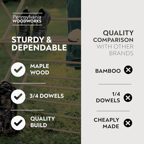 Pennsylvania Woodworks Premium American Maple Clothes Drying Rack - Handcrafted in Pennsylvania - Solid Wood Construction, Collapsible, Eco-Friendly Laundry Solution (Medium) - color: Medium | Flat Top