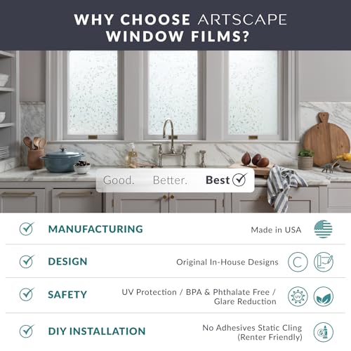 Rain Window Privacy Film by Artscape - Decorative Textured Glass Design, Static Cling, Blocks Views, Not Light, UV Protection, Non-Adhesive Water-Applied Installation, Made in USA - 36 x 72 Inch