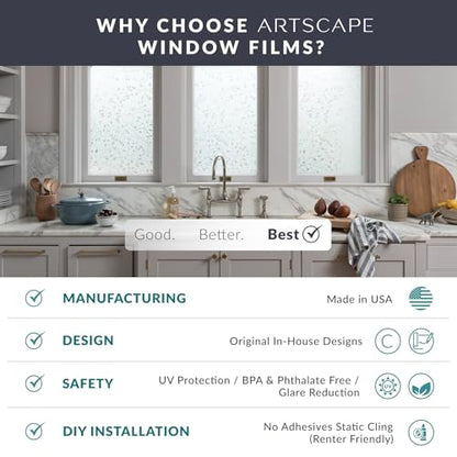 Rain Window Privacy Film by Artscape - Decorative Textured Glass Design, Static Cling, Blocks Views, Not Light, UV Protection, Non-Adhesive Water-Applied Installation, Made in USA - 36 x 72 Inch