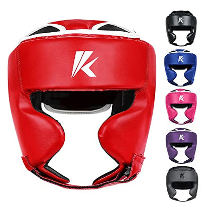 Kruzak Unisex Boxing Headgears - MMA Training, Adjustable Padded, Kara,Muay Thai Headgear, Kickboxing, Sparring, Martial Arts, Karate, Taekwondo MMA Body Equipment - color: Red, size: Small-Medium