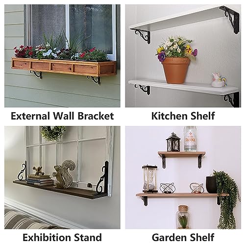 HOME MASTER HARDWARE Decorative Shelf Brackets 5x3-1/2 in Wall Mounted Floating Shelf Bracket L Heavy Duty Support Corner Brace Joint Right Angle Bracket for DIY Open Shelving with Screws Black 2 Pcs