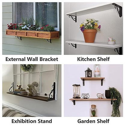 HOME MASTER HARDWARE Decorative Shelf Brackets 5x3-1/2 in Wall Mounted Floating Shelf Bracket L Heavy Duty Support Corner Brace Joint Right Angle Bracket for DIY Open Shelving with Screws Black 2 Pcs
